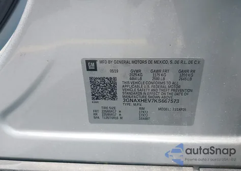 2019 Chevrolet Equinox Ls из США, поврежденный, VIN 3GNAXHEV7KS667573